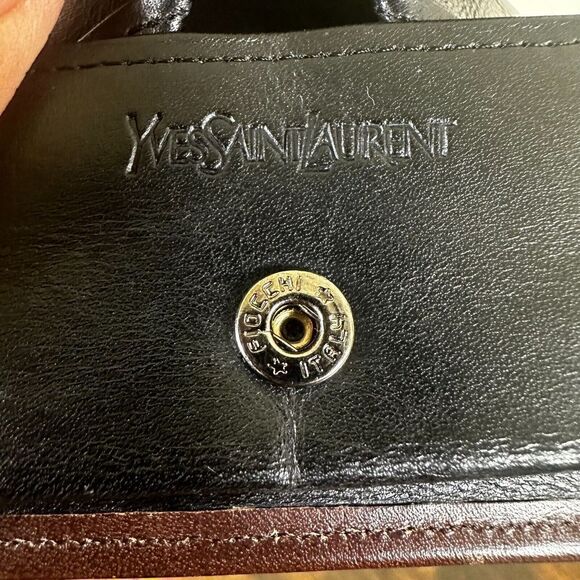 YSL Yves Saint Laurent Card Coin Holder Case Brown Leather‎ - Picture 11 of 13